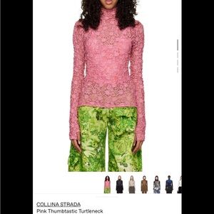 Collina Strada Vibrant Pink Lace Turtleneck
